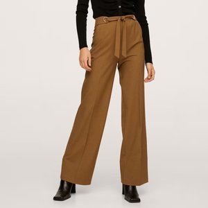NWT MANGO High-rise Wide Leg Trousers Size 8 Medium Brown